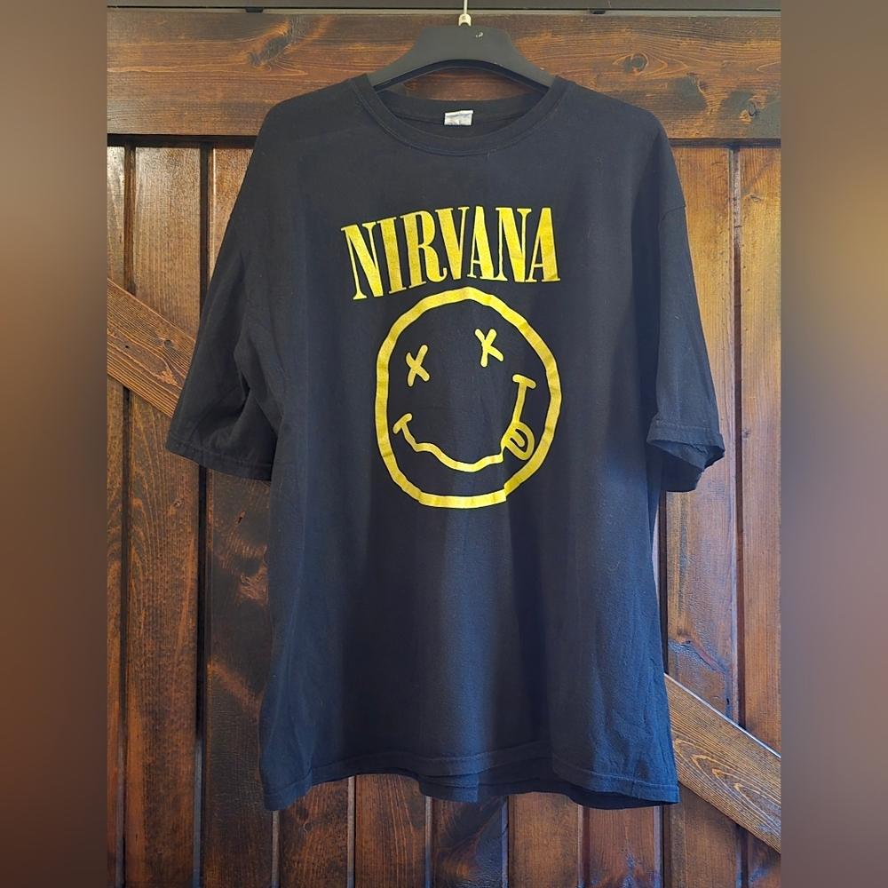 XXL Vintage Nirvana PRO WORLD Black Smiley Short Sleeve Tee RARE HTF Exc